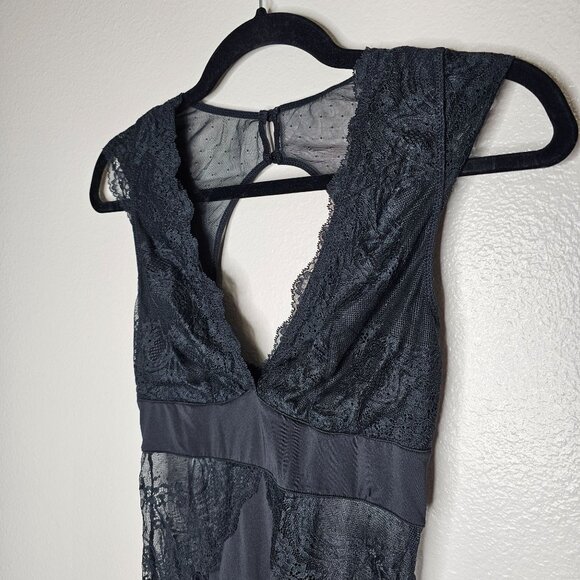 S Black Bodysuit Mesh Lace Layering Tank Top Lingerie Fairy Grunge Whimsigoth - Picture 2 of 8